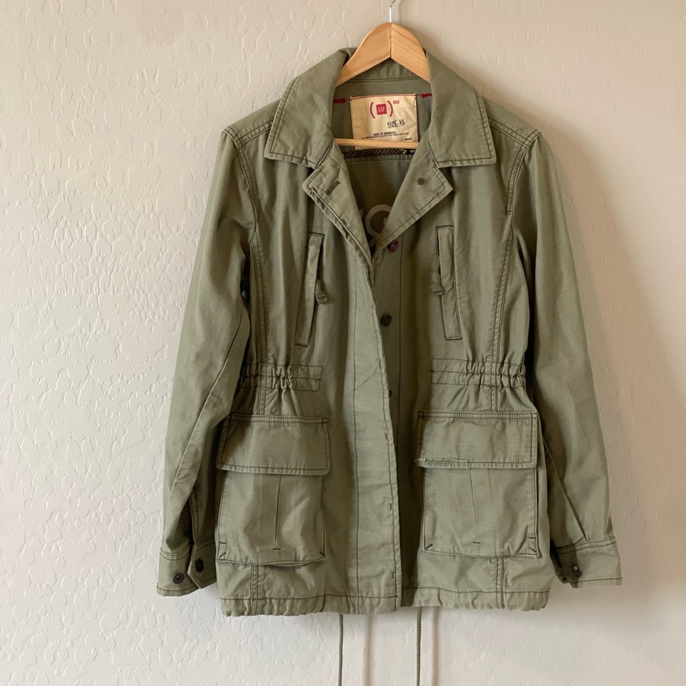 Women's Gap RED Army Green Cargo Jacket with Adjustable Waist - XS